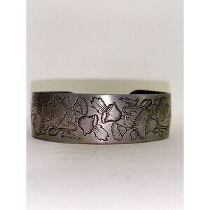 Vintage Kirk Stieff Pewter Cuff 70s Bracelet Poppies 900-B